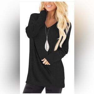 Jescakoo Tunic Tops to Wear with Leggings Long Sleeve V Neck Casual Loose Fit